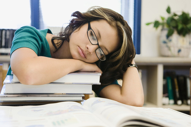 High School Student Sleeping on a Stack of Books - Fotografie, Obrázek
