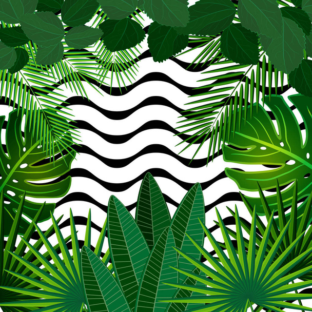 Tropical leaves background with geometric elements, vector floral patterns fashion trend. - Vector, imagen