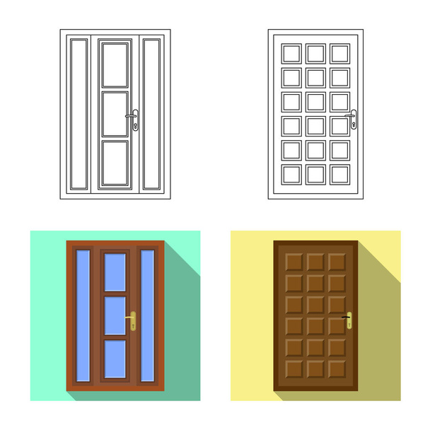 Vector illustration of door and front icon. Set of door and wooden stock symbol for web. - Vector, Image