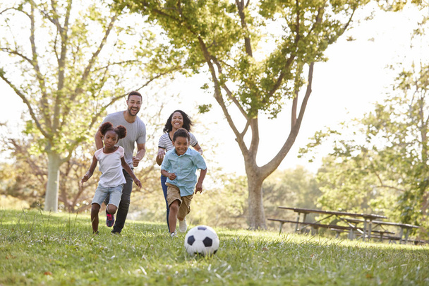 Family Playing Soccer In Park Together  - Foto, imagen