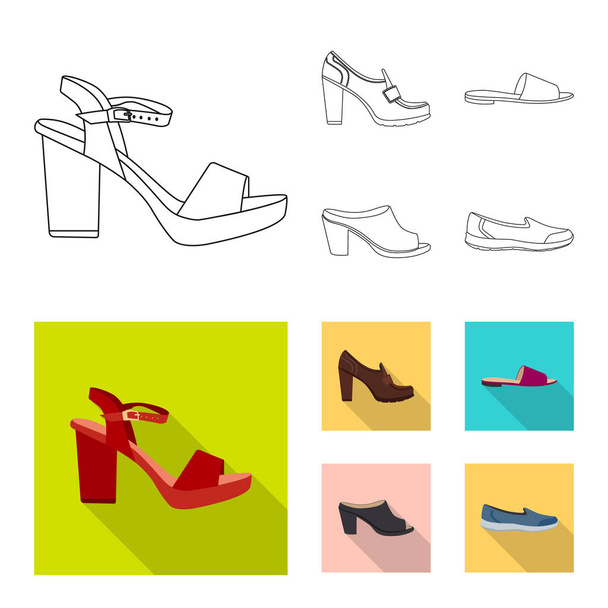 Vector illustration of footwear and woman logo. Set of footwear and foot stock vector illustration. - Vektör, Görsel