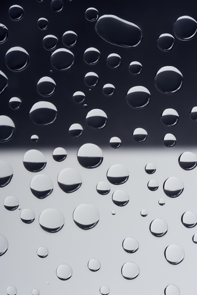 close-up view of transparent water drops on grey abstract background  - Φωτογραφία, εικόνα