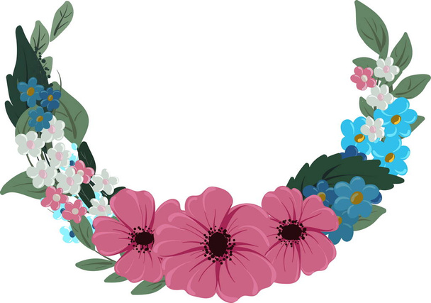 векторные рисунки полукруглых венков с листьями и милыми цветами, цветочные рамки
 - Вектор,изображение