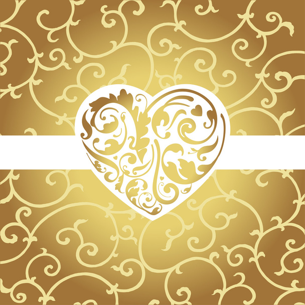 Elegant card with golden heart shape - Vector, Image