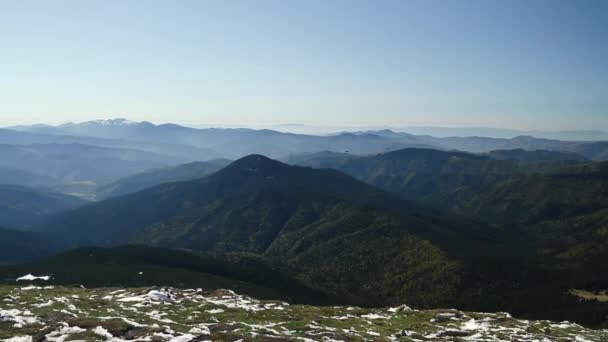 Montañas Cárpatos, vista desde el Monte Goverla, viento, balanceo de hierba. Pintoresco paisaje montañoso
. - Imágenes, Vídeo