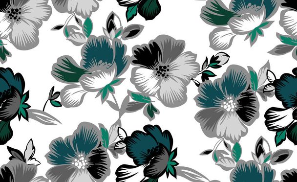 Çok renkli çiçek ve beyaz zemin üzerine yeşil yaprakları ile sorunsuz tasarım. - Fotoğraf, Görsel