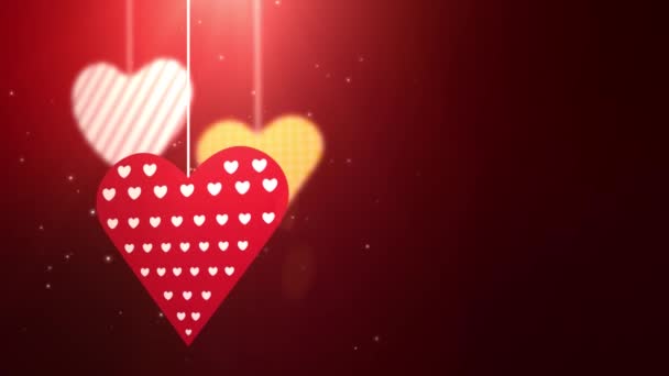 paper valentine hearts falling down hanging on string red background - Footage, Video