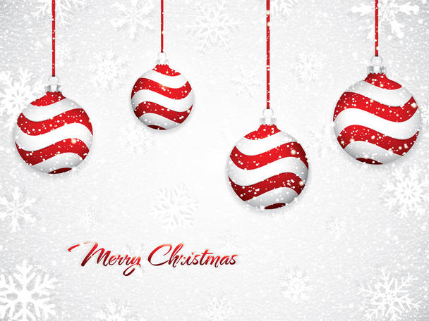 weiße Weihnachten Design mit roten Kugeln auf schneebedecktem Hintergrund, Vektor-Illustration - Vektor, Bild