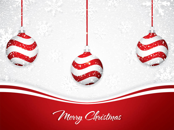 Weihnachtsdesign mit roten Kugeln auf schneebedecktem Hintergrund, Vektor-Illustration - Vektor, Bild
