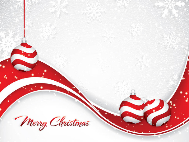 雪の背景、ベクトル図の赤いボールとホワイト クリスマス デザイン - ベクター画像