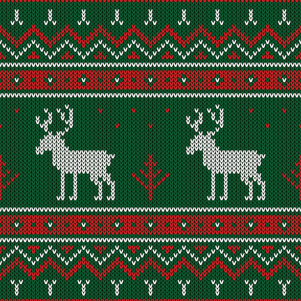 Christmas knitted pattern. Winter geometric seamless pattern. Design for sweater, scarf, comforter or clothes texture. Vector illustration. - Vector, Image