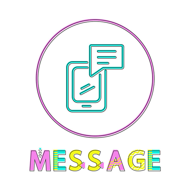 Message Round Linear Icon with Modern Samrtphone - Vector, afbeelding