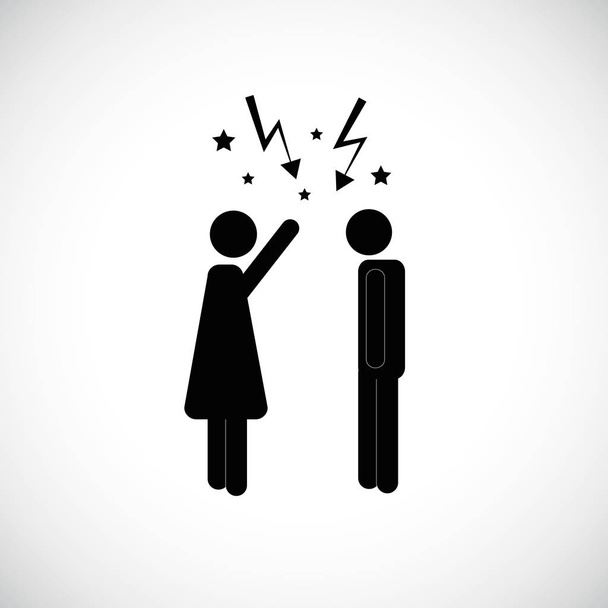 грустный мужчина и злая женщина спорят о пиктограмме
 - Вектор,изображение