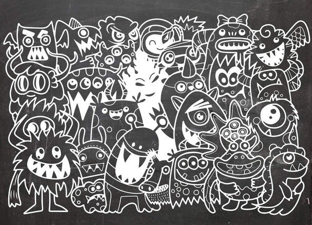 Vectorillustratie van Doodle schattig Monster achtergrond, Hand tekenen Doodle - Vector, afbeelding