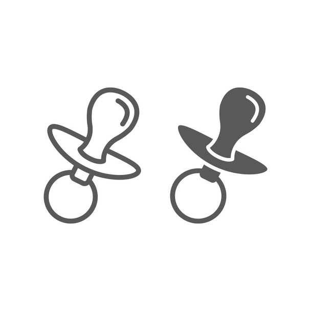 Dummy teat line and glyph icon, child and soother, toddler sign, vector graphics, a linear pattern - Vector, Image