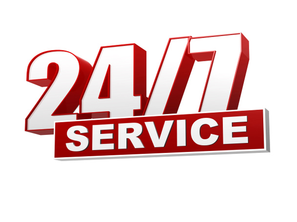 24 7 υπηρεσία κόκκινο λευκή σημαία - γράμματα και μπλοκ - Φωτογραφία, εικόνα
