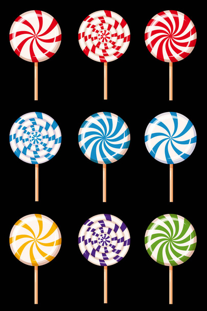 Набор полосатых мятных конфет, карамель, вектор. Карикатурный стиль, изолированный
 - Вектор,изображение