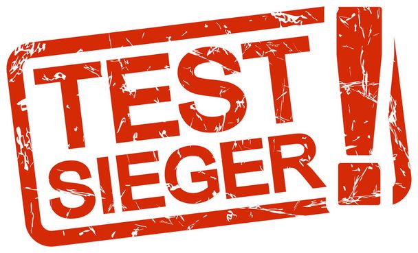 Grunge-Stempel mit Rahmen rot gefärbt und Text Testsieger - Vektor, Bild