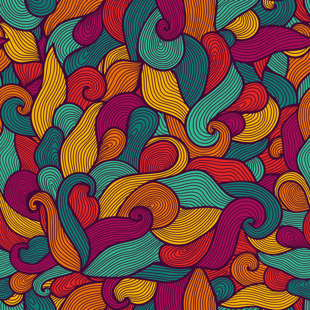 Colorful seamless abstract hand-drawn pattern, waves background - Vektor, obrázek