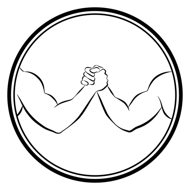 Arm wrestling competition. Isolated round logo outline vector illustration on white background. - Vector, Image