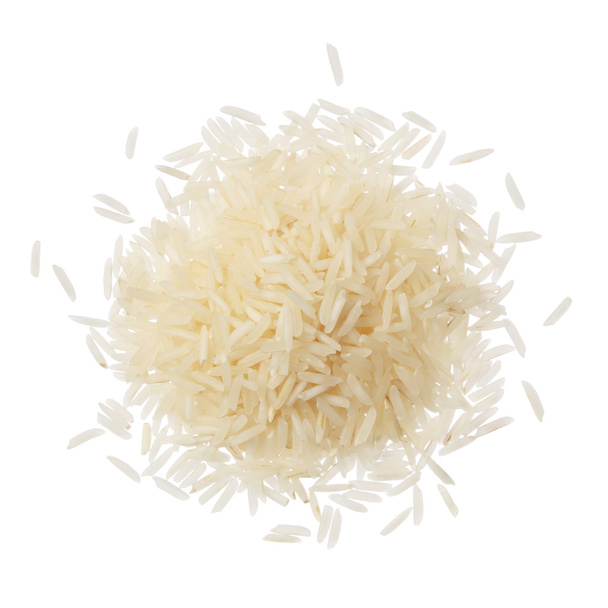 ρύζι μπασμάτι σε έναν σωρό που απομονώνονται σε λευκό φόντο - Φωτογραφία, εικόνα