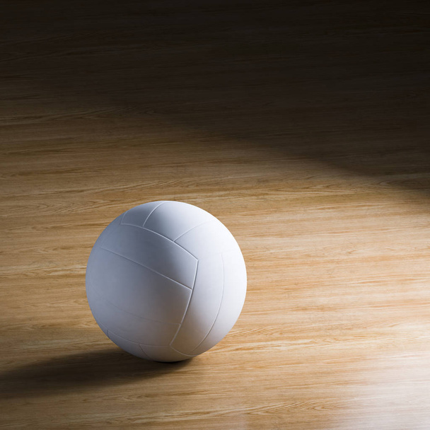 Спорт, фітнес, гра, спортивне обладнання та концепція об'єктів крупним планом волейбольний м'яч на дерев'яній підлозі зверху, ізольовані, копіювати Простір
 - Фото, зображення