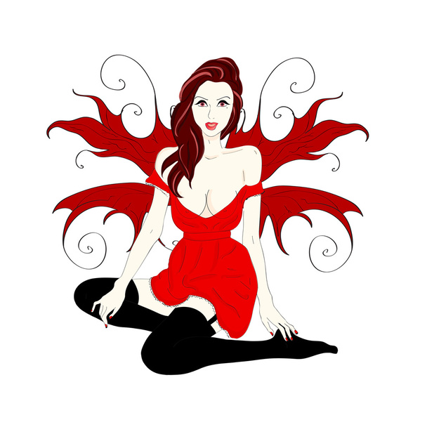 Picture of red angel in stockings over white - Vetor, Imagem