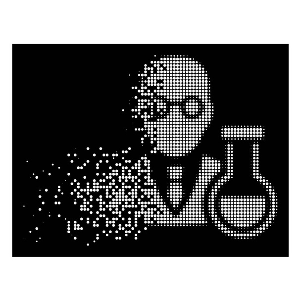 Elpusztult fehér pontozott félárnyék kémikus ikon - Vektor, kép