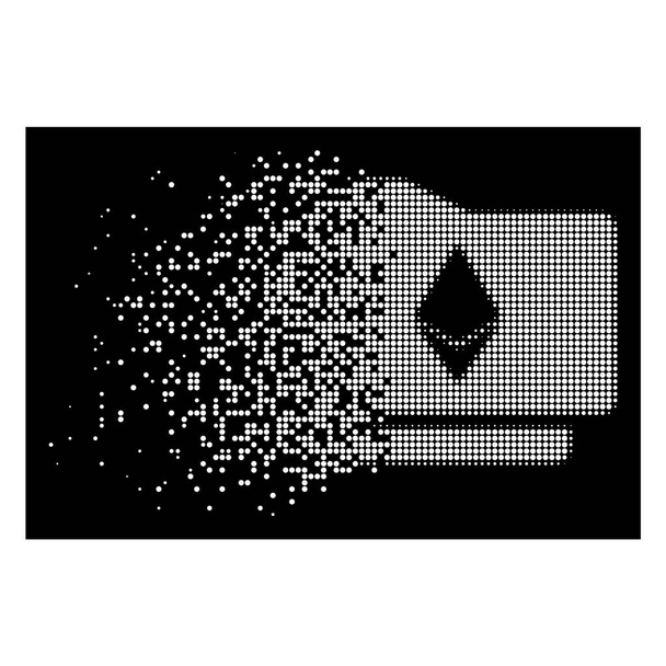 Bílé rozpuštěné Pixelated polotónů Ethereum peněženka ikonu - Vektor, obrázek
