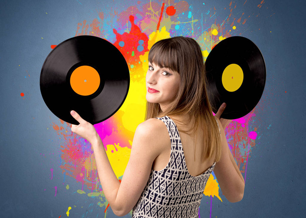 Lady holding vinyl record - Foto, immagini