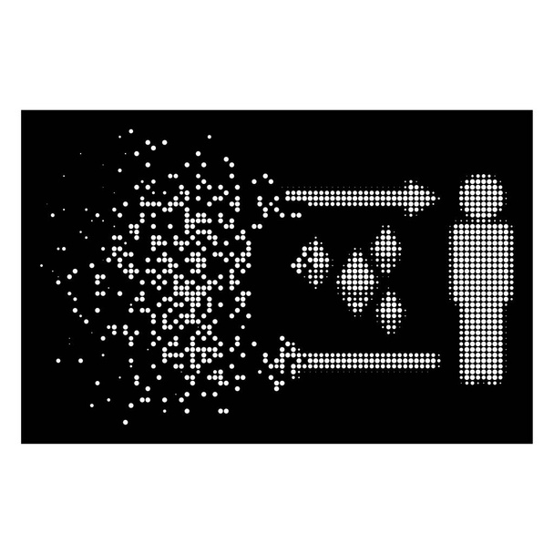 Töredezett fehér pontozott félárnyék emberek Exchange Ethereum kristályok ikon - Vektor, kép