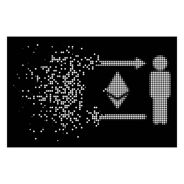 White Destructed Pixelated Halftone People Exchange Ethereum Crystal Icon - Vector, Image