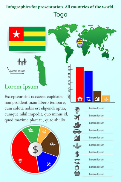 Togo. Infographics for presentation. All countries of the world - Vektör, Görsel