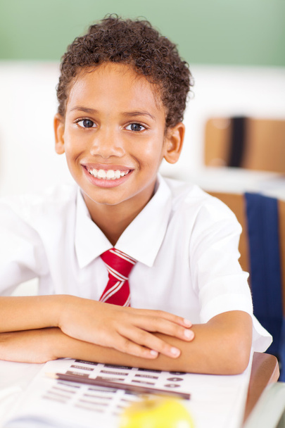 elementary schoolboy sitting in classroom - Φωτογραφία, εικόνα