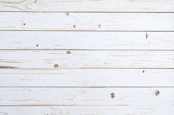 Old wooden plank painted in white color with copy space. - Photo, Image