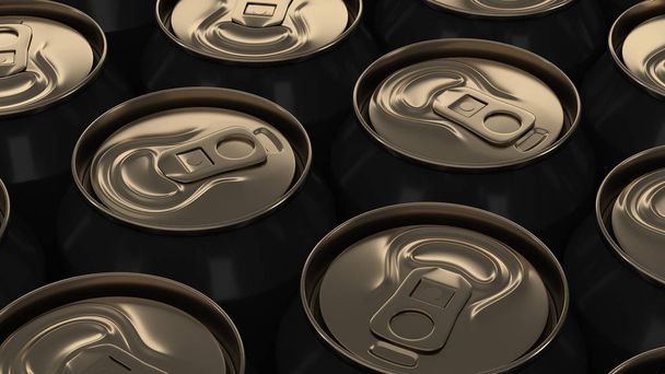 Big black soda cans on white background. Beverage mockup. Tin package of beer or drink. 3D rendering illustration - 写真・画像