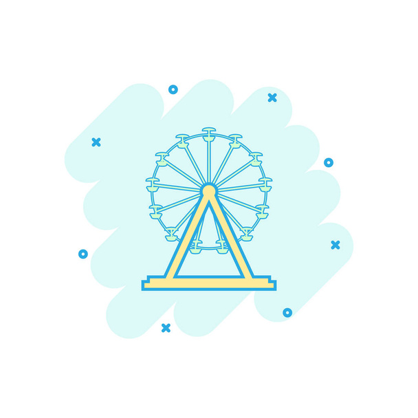 Vector de dibujos animados ferris icono de la rueda en estilo cómico. Carousel in park sign illustration pictogram. Amusement ride business splash effect concept. - Vector, imagen