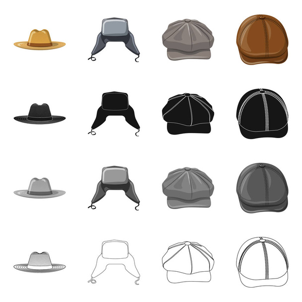 Vector illustration of headgear and cap icon. Set of headgear and accessory vector icon for stock. - Vetor, Imagem