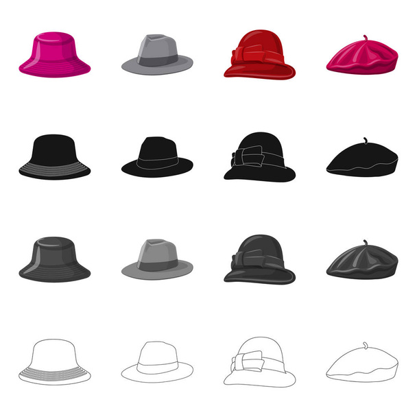 Isolated object of headgear and cap symbol. Set of headgear and accessory stock vector illustration. - Vektör, Görsel