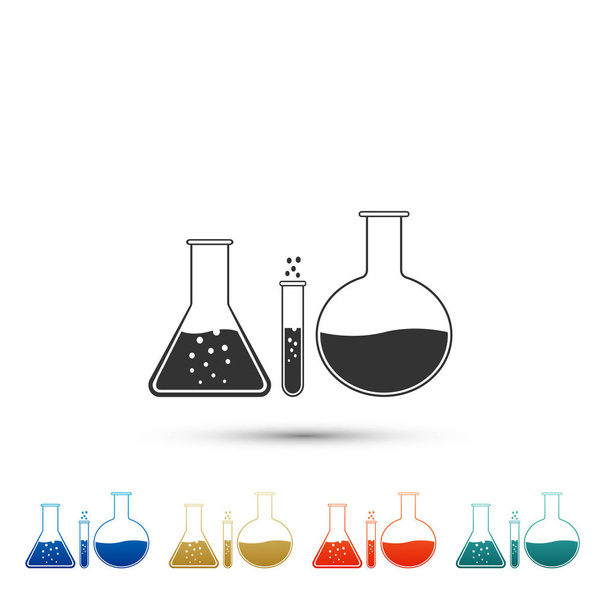 Tüp bebek ve şişesi - beyaz arka plan üzerinde izole kimya laboratuvar test simgesi. Laboratuvar cam işareti. Renkli simgeler kümesi öğeleri. Düz tasarım. Vektör çizim - Vektör, Görsel