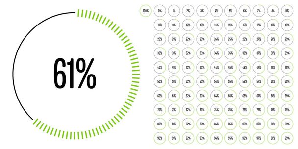Jeu de diagrammes circulaires de pourcentage de 0 à 100 prêts à l'emploi pour la conception web, interface utilisateur (UI) ou infographie - indicateur avec vert
 - Vecteur, image