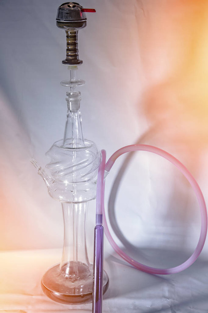 New Glass Hookah with beautiful backlight in the cafe. Hookah bar - Foto, Imagem