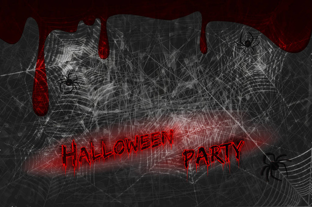 Sötét háttér pókhálók Halloween Party. Vektoros illusztráció. - Vektor, kép