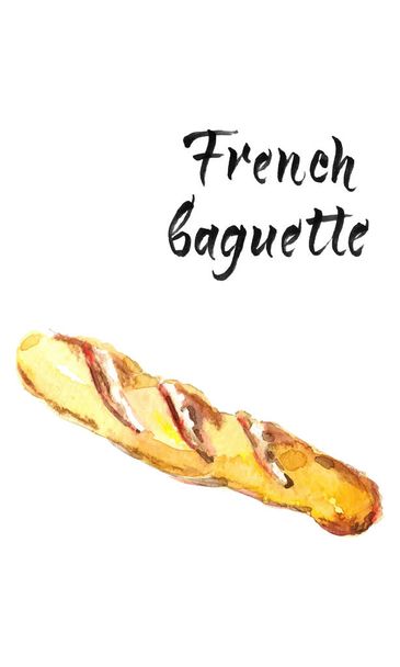 Valkoinen ranskalainen patonki leipää, akvarelli vektori käsin piirretty kuva
 - Vektori, kuva
