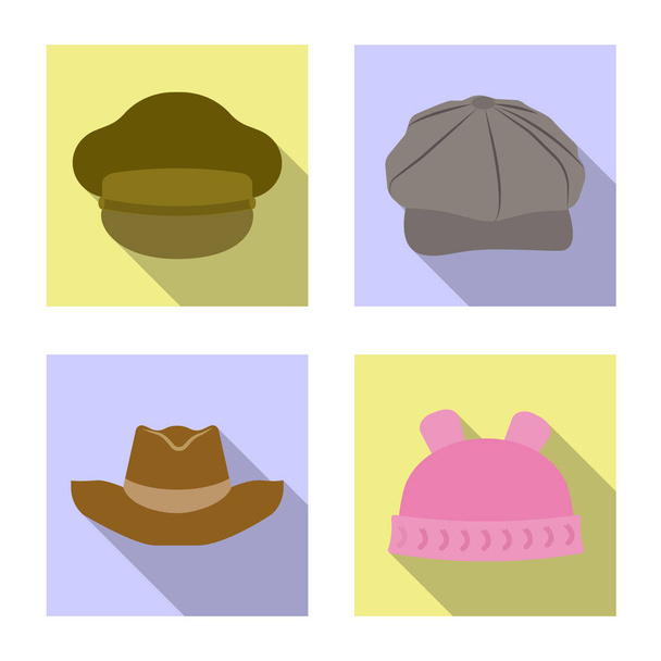 Vector illustration of headgear and cap logo. Collection of headgear and accessory stock vector illustration. - Διάνυσμα, εικόνα