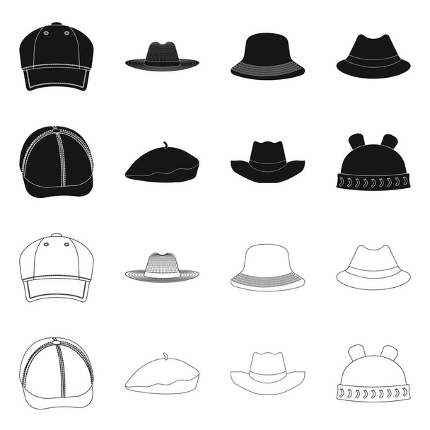 Vector design of headgear and cap logo. Set of headgear and accessory stock vector illustration. - Vektori, kuva
