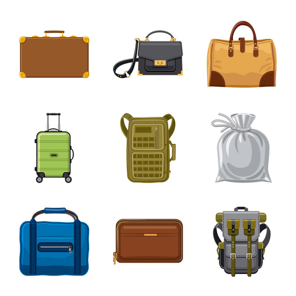 Isolated object of suitcase and baggage symbol. Set of suitcase and journey stock symbol for web. - ベクター画像