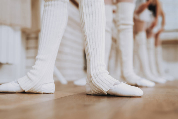 Ballet Training of Group of Young Girls Indoors. Classical Ballet. Girl in Balerina Tutu. Training Indoor. Cute Dancers. Performance in Hall. Dancing Practice. Girls in White Dresses. - Valokuva, kuva