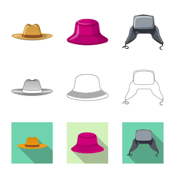 Vector illustration of headgear and cap icon. Set of headgear and accessory stock symbol for web. - Vecteur, image