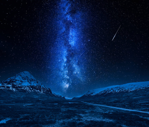 Milky way and falling stars in highlands, Scotland at night - Fotó, kép